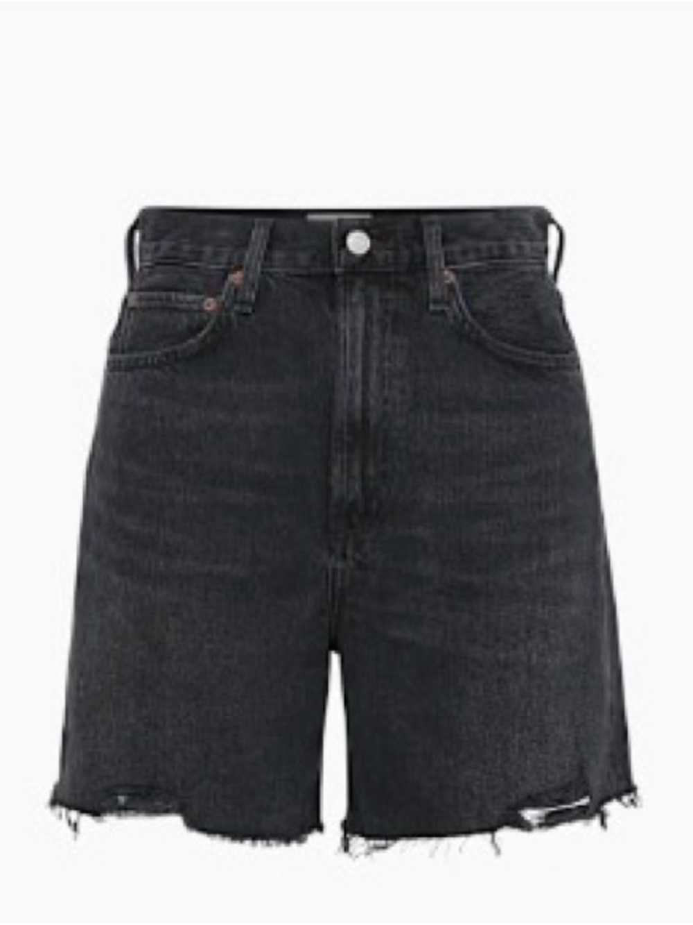 Agolde Washed Black High-Rise Distressed Denim Shorts